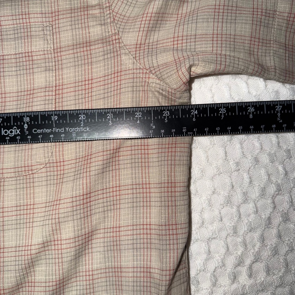 LL Bean Mens‎ Large Short Sleeve Plaid Button Down Shirt Tan Cotton Outdoors - Picture 4 of 5